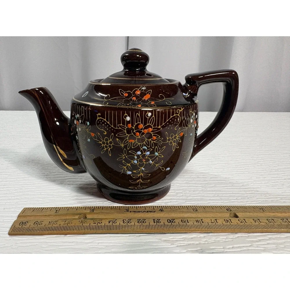 Vintage Japan Moriage Floral Peacock Teapot Ceramic Gold Gilt Hand Painted S0075